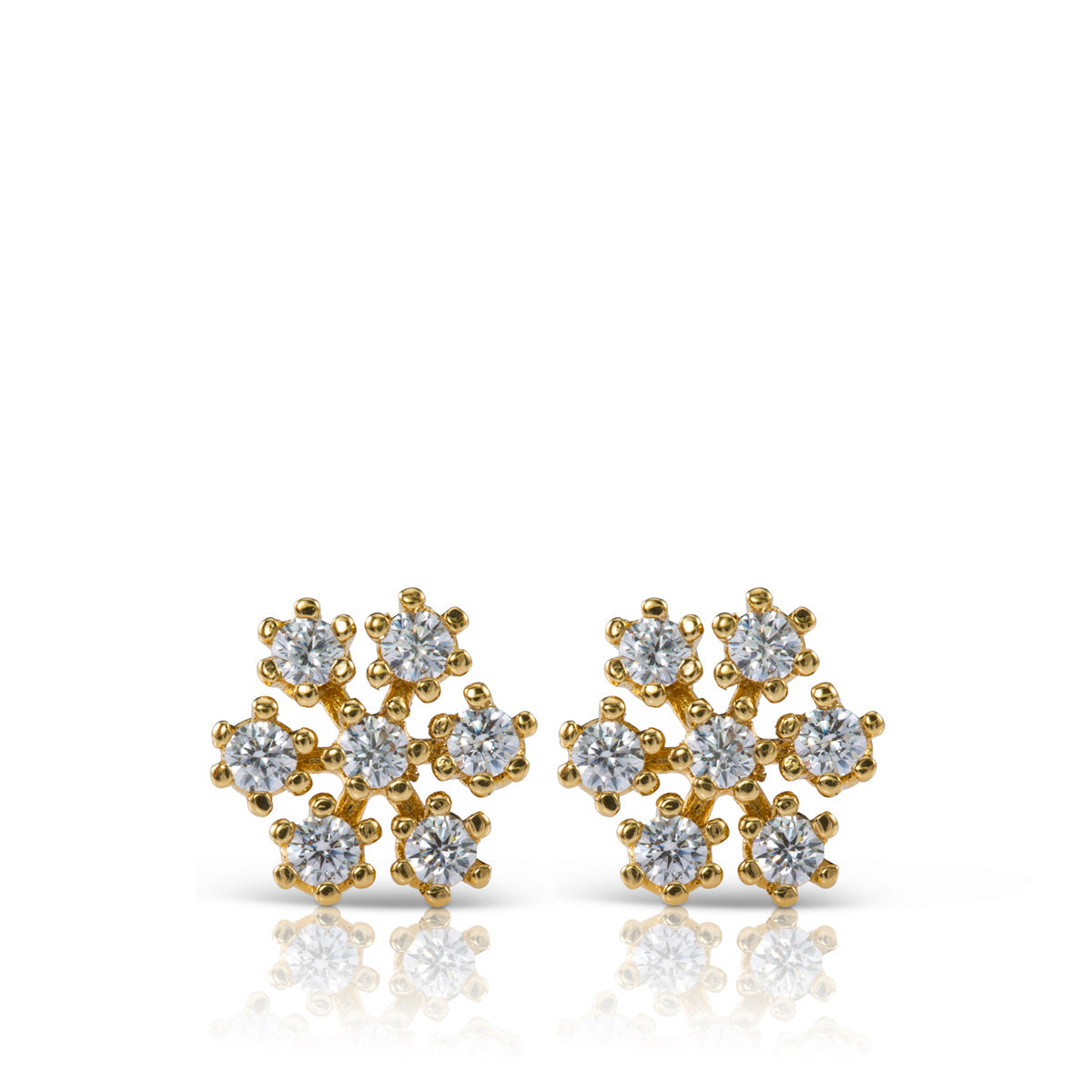 Studded diamond earrings inspired by a snowflake