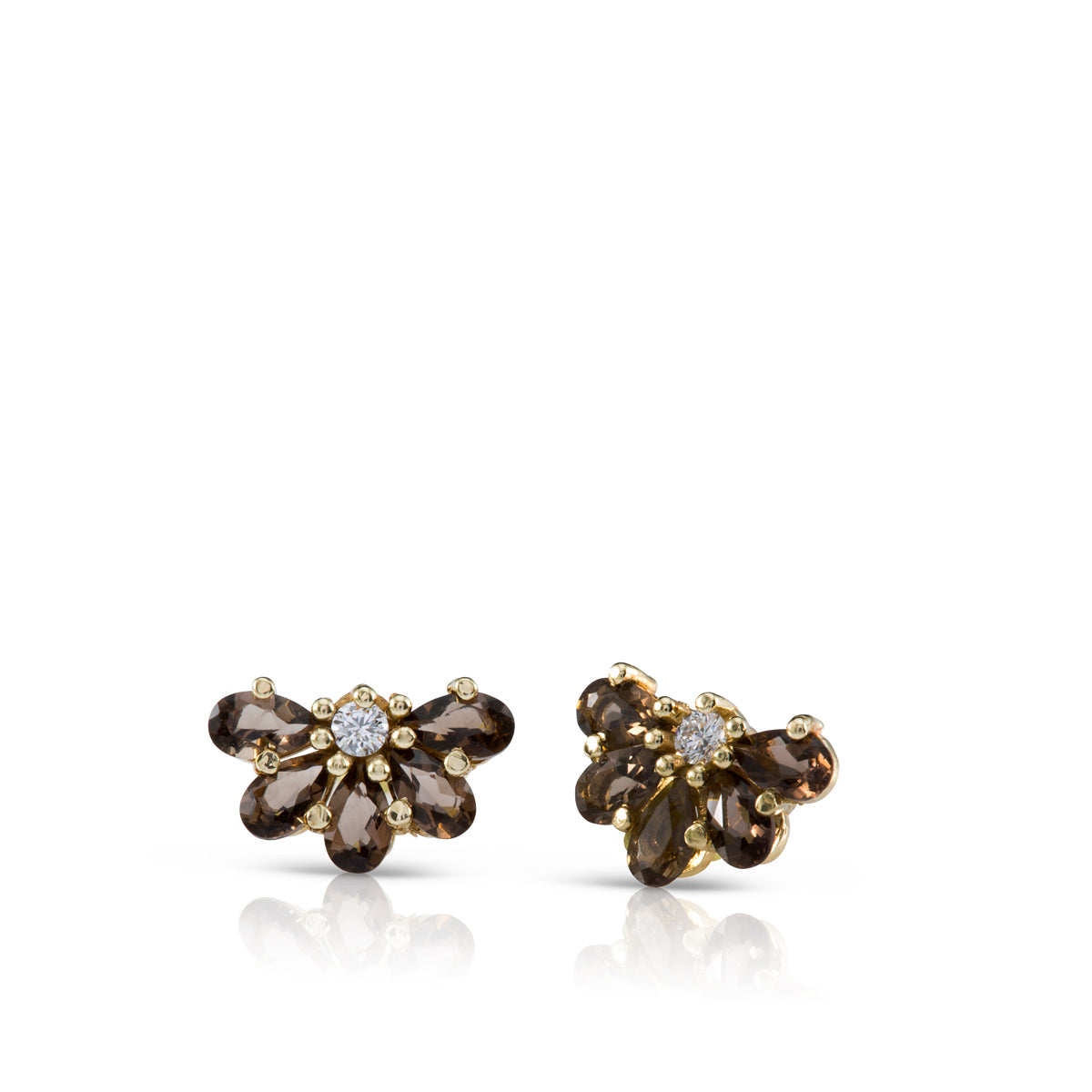 Gold earrings with diamonds and smoky quartz