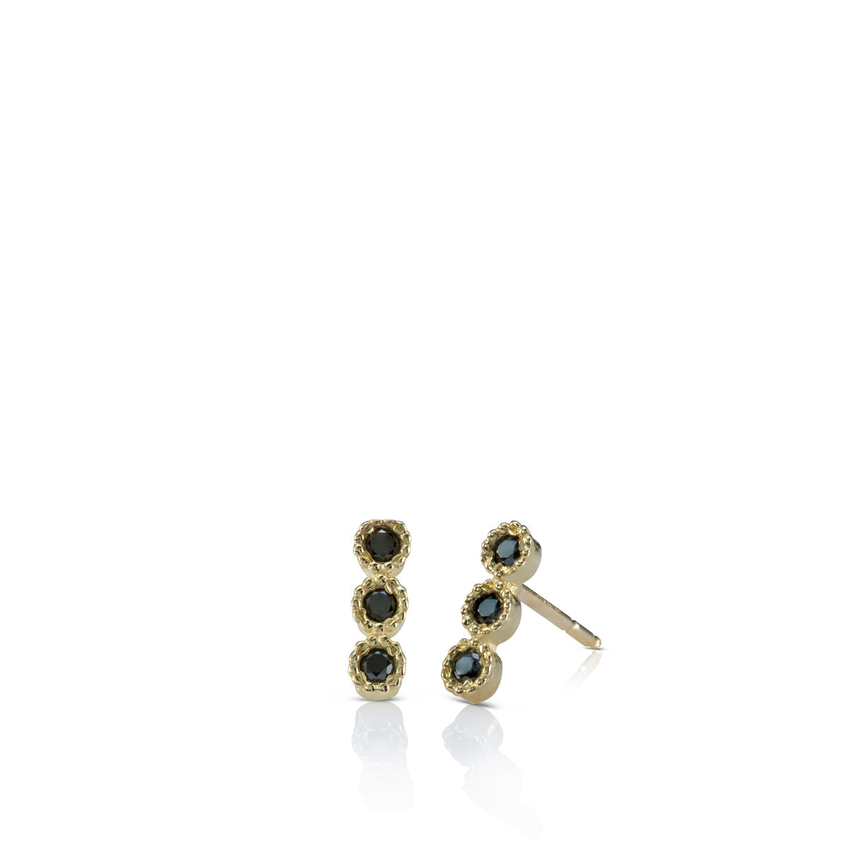 Black diamond earrings attached to gold