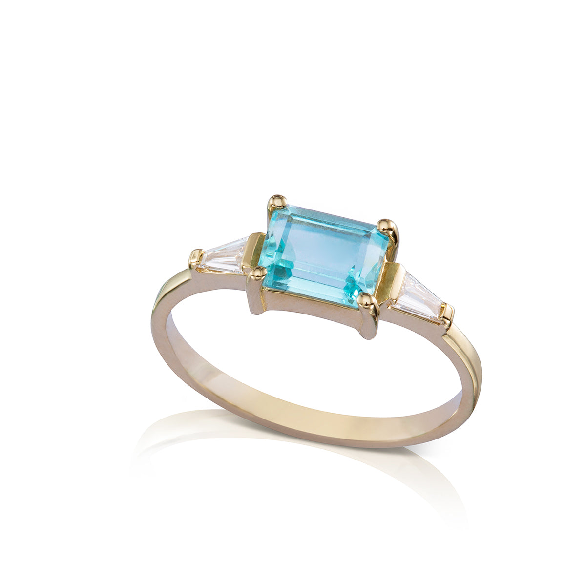 Aquamarine ring and claw-cut diamonds