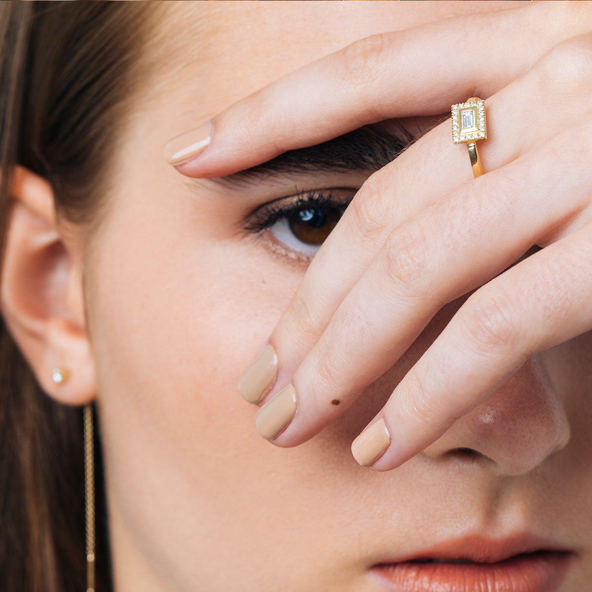 Baguette cut diamond studded gold ring