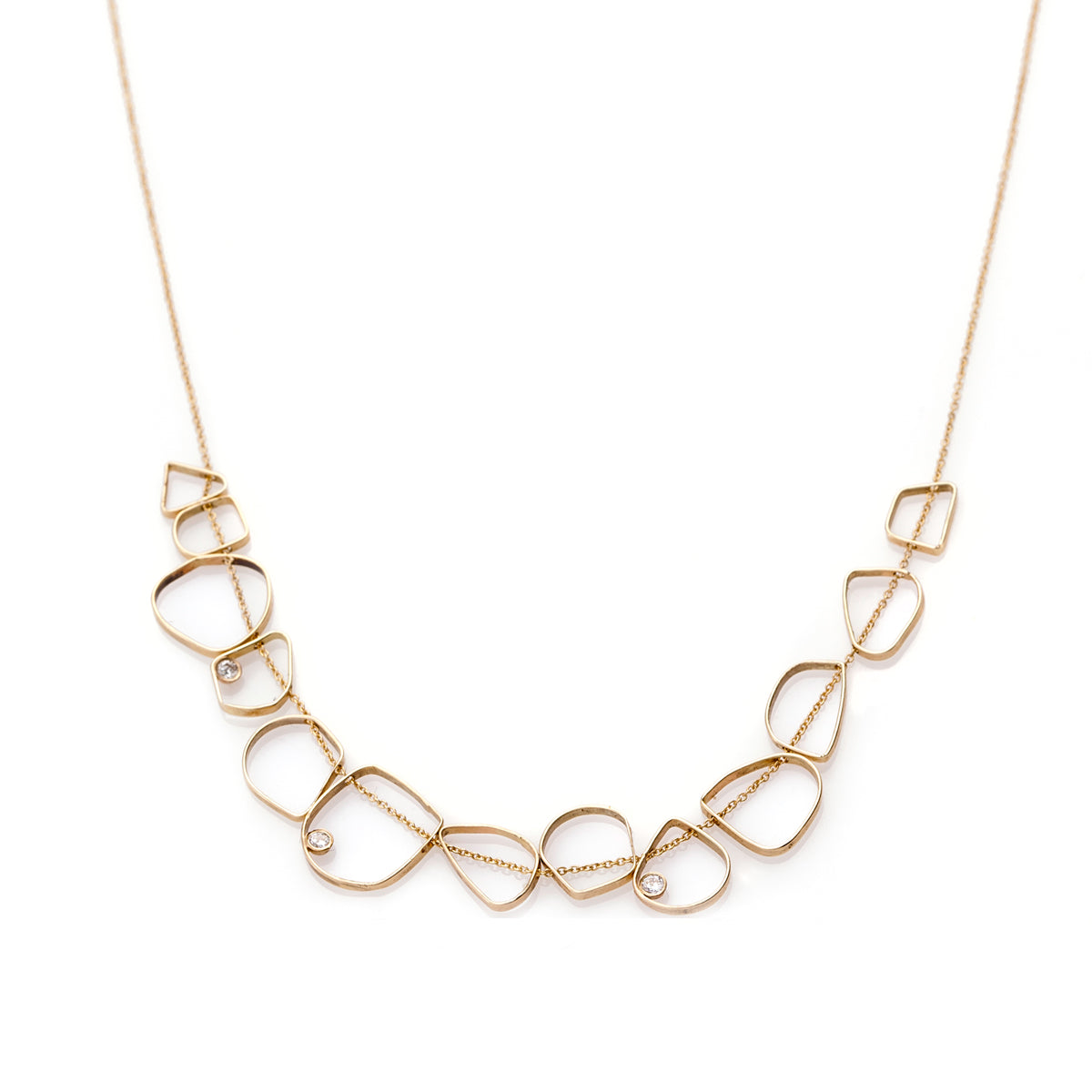 A designed gold chain consists of 13 links and 3 diamonds