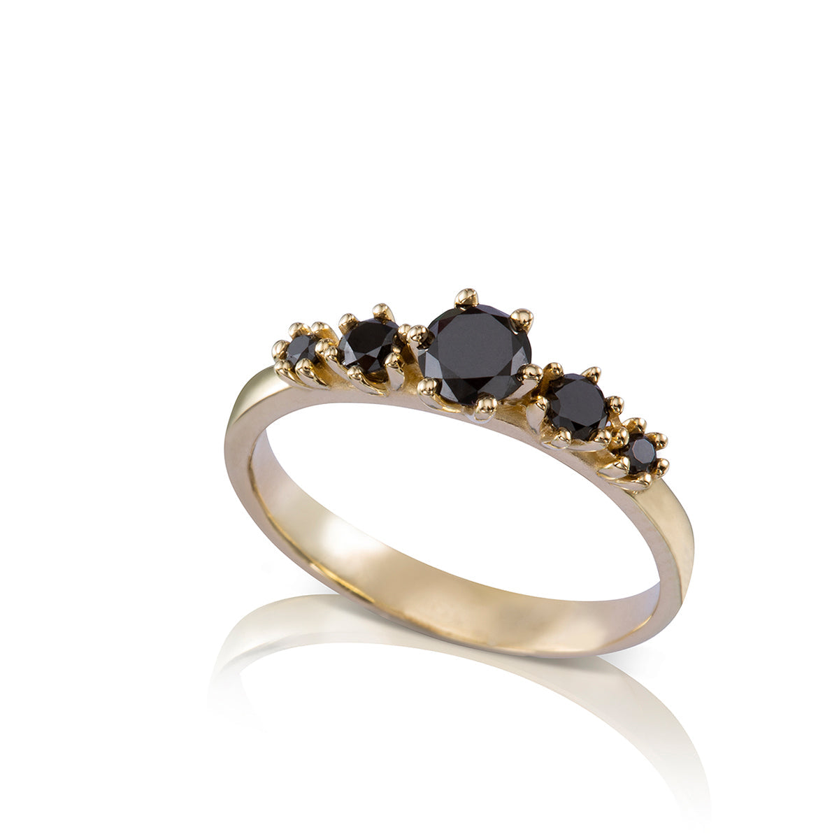Gold ring set with 5 black diamonds