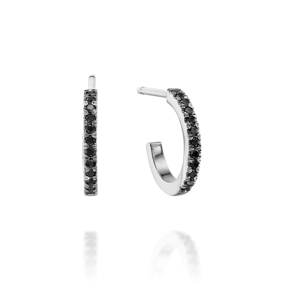 Classic small hoop earrings studded with black diamonds