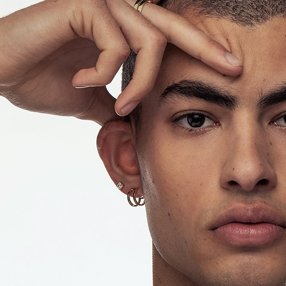 Double gold hoops for man and woman