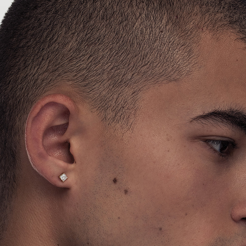 Princess solitaire earrings, classic tight diamond earrings studded with laboratory diamonds, a square piece with a total weight of 60 points