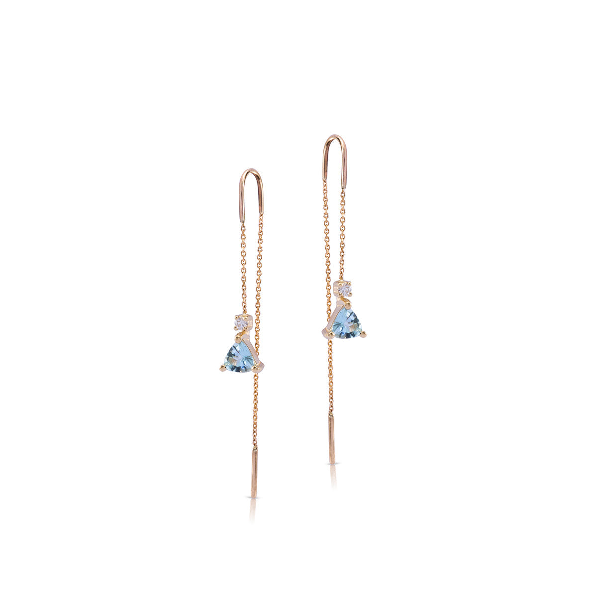 Dangling gold earrings with aquamarine and diamonds