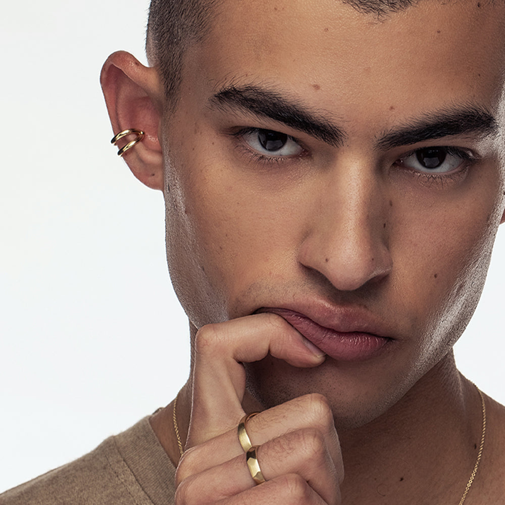 Double gold hoop earring, the helix without a hole