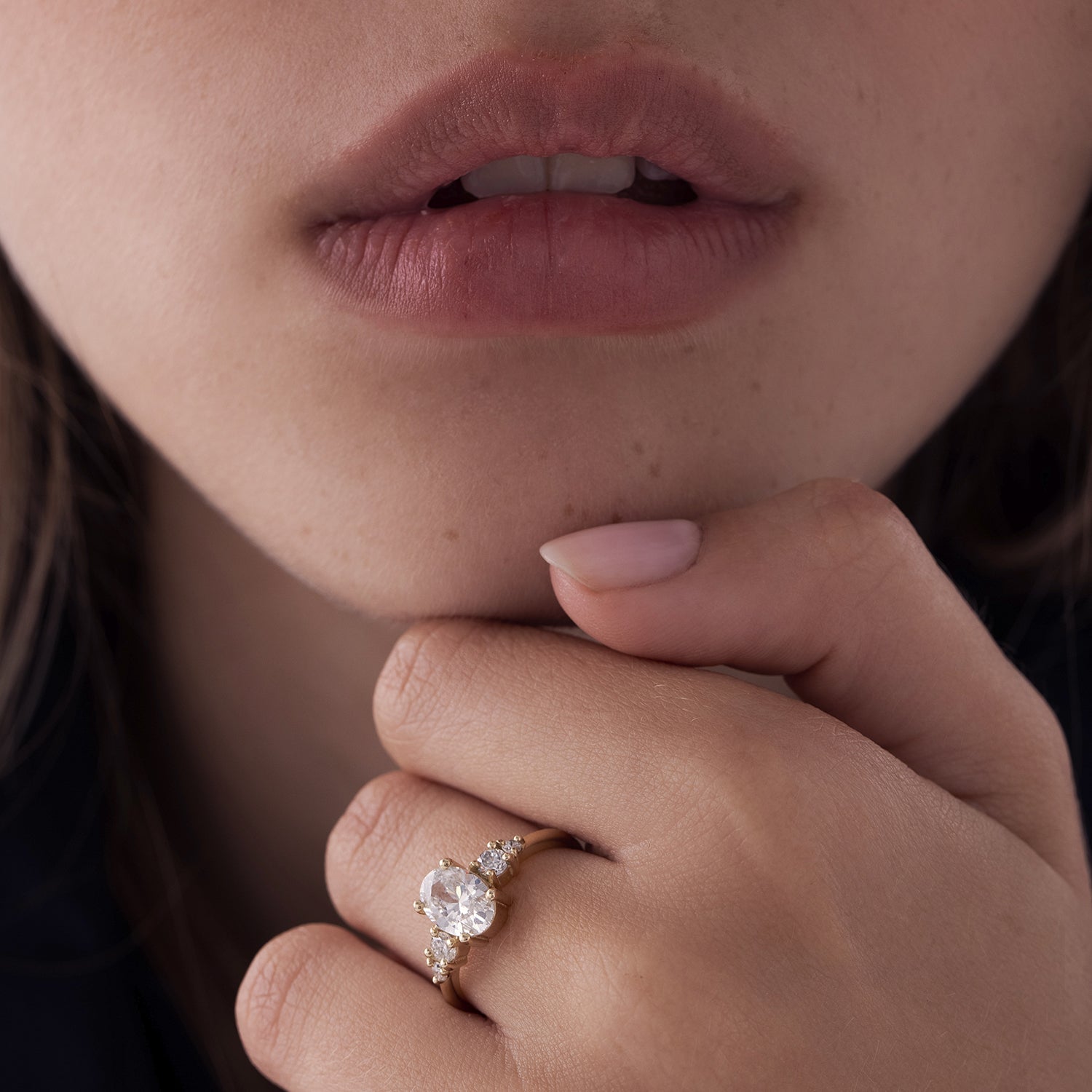 Engagement ring set with 1.00ct lab diamonds in an oval cut