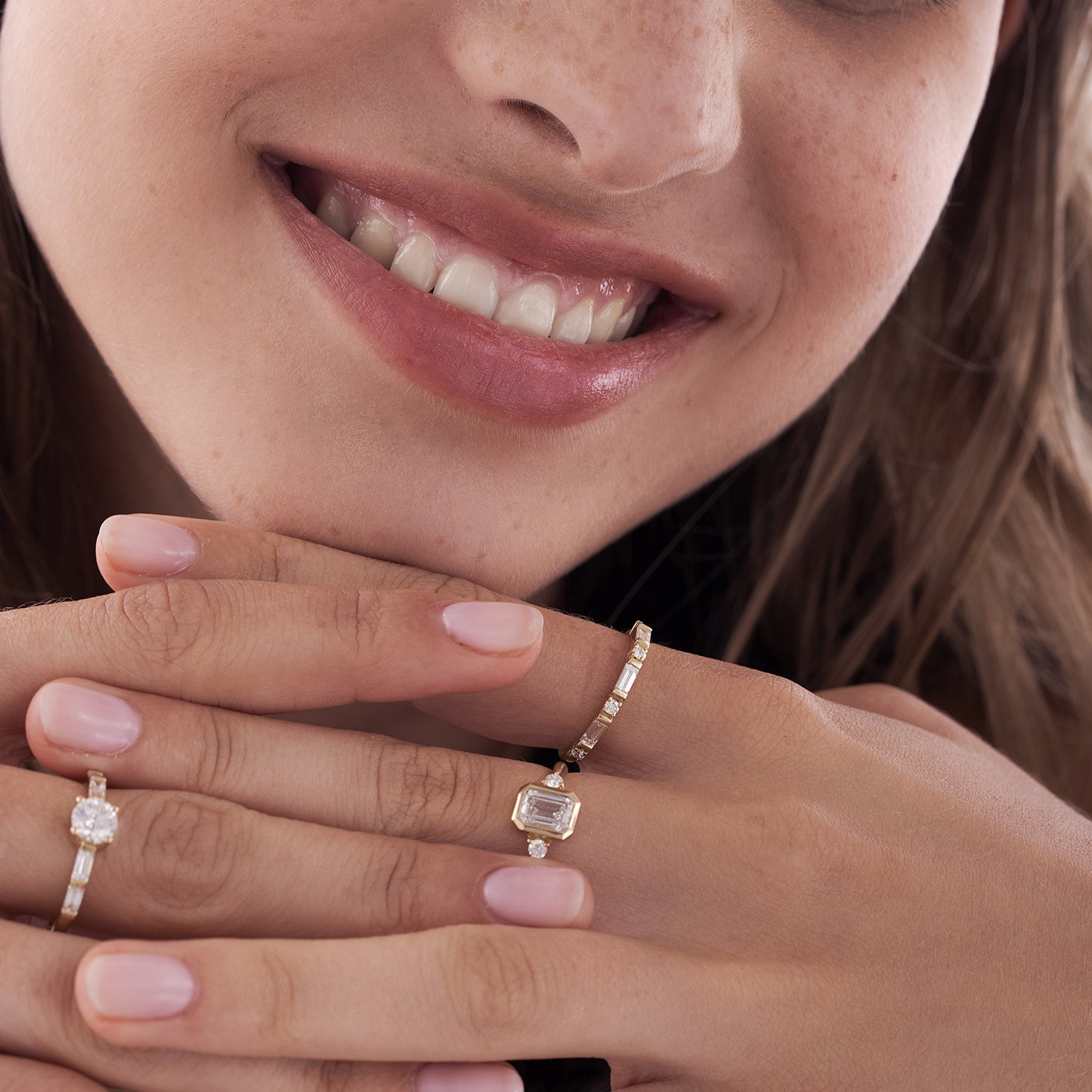 Baguette-cut semi-internet laboratory diamond ring