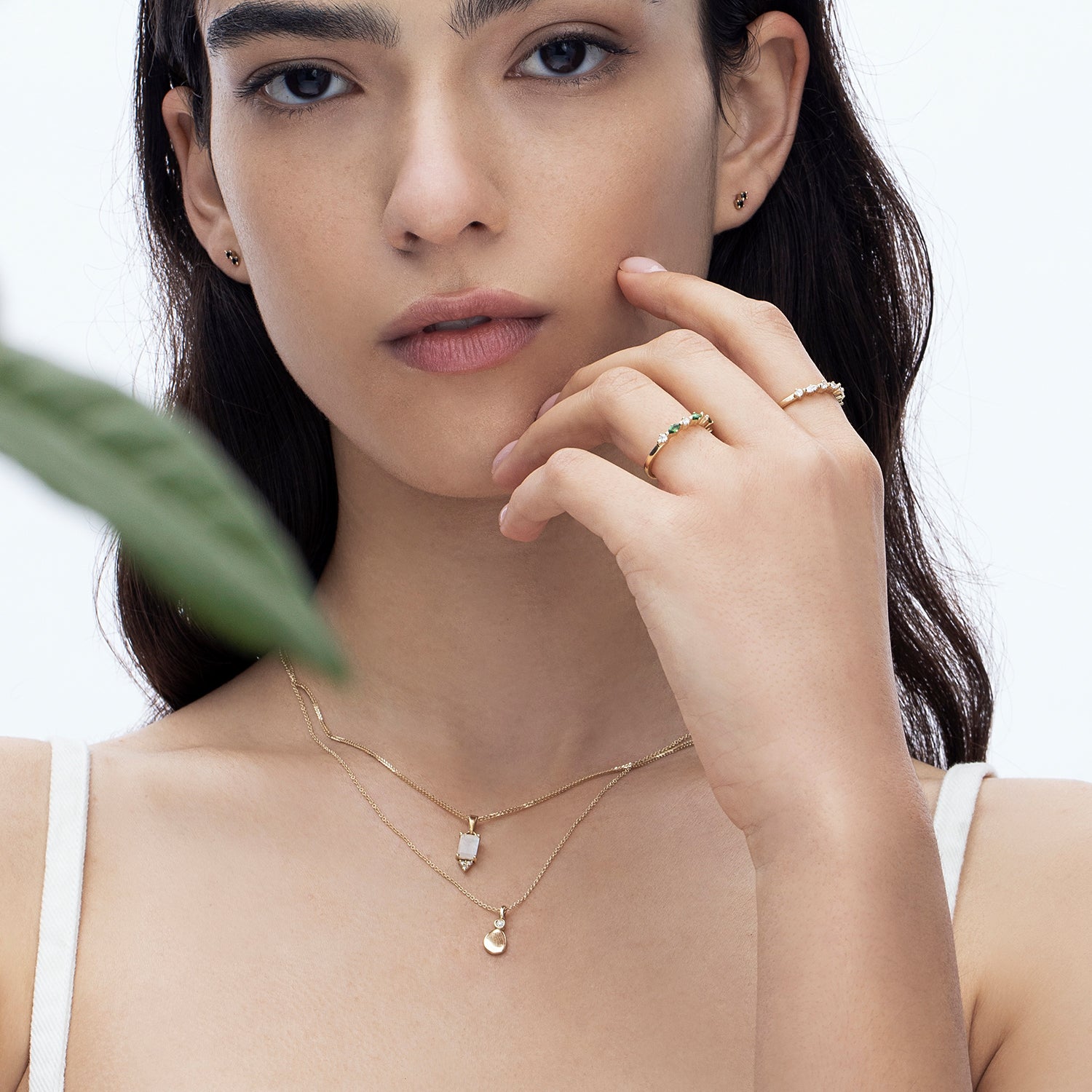 Asymmetric gold plate and diamond pendant necklace
