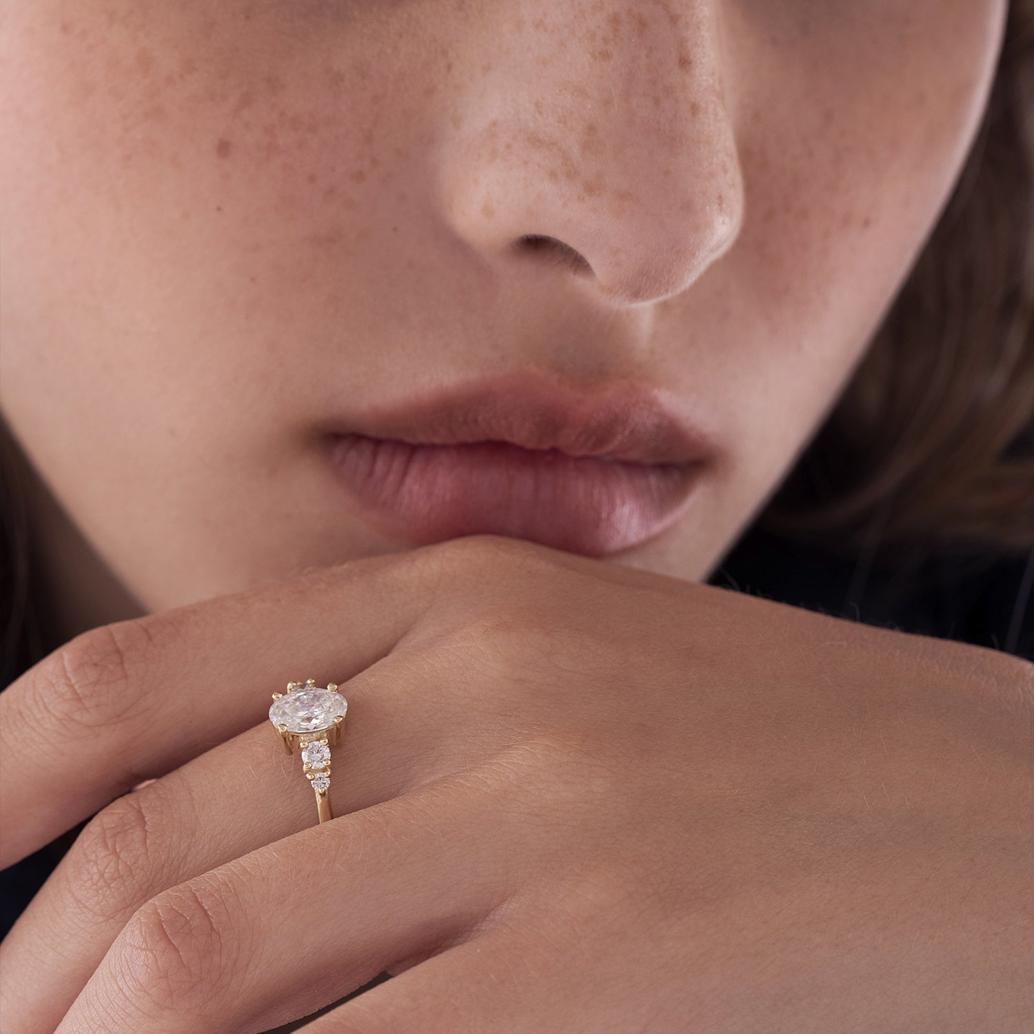 Engagement ring set with 1.00ct lab diamonds in an oval cut