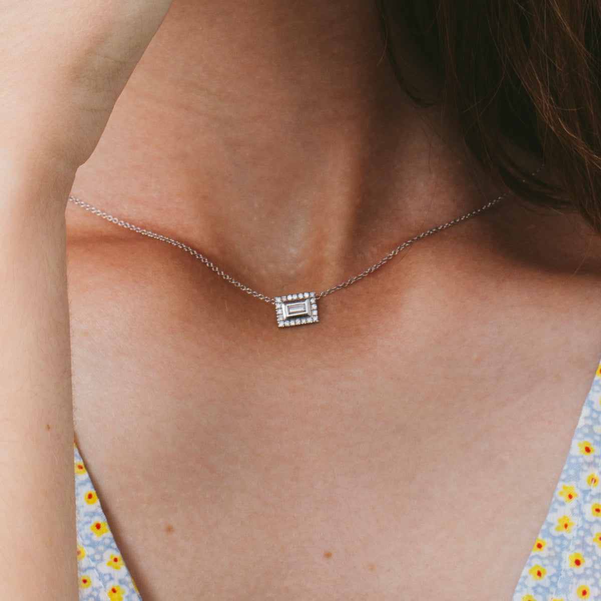 Baguette cut diamond studded gold chain