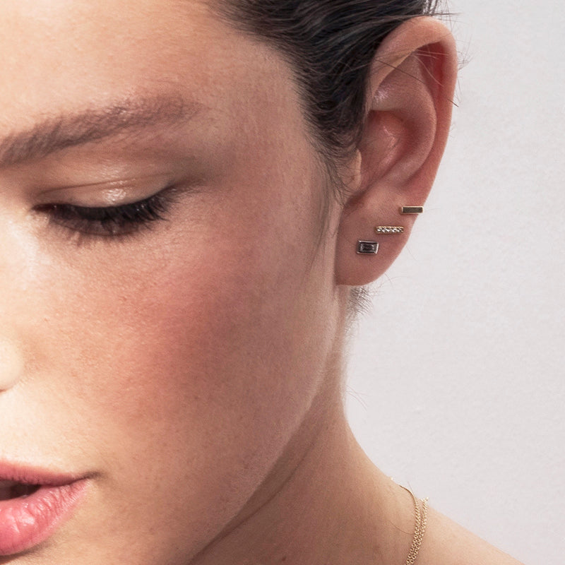 Banded, rectangle earrings in gold