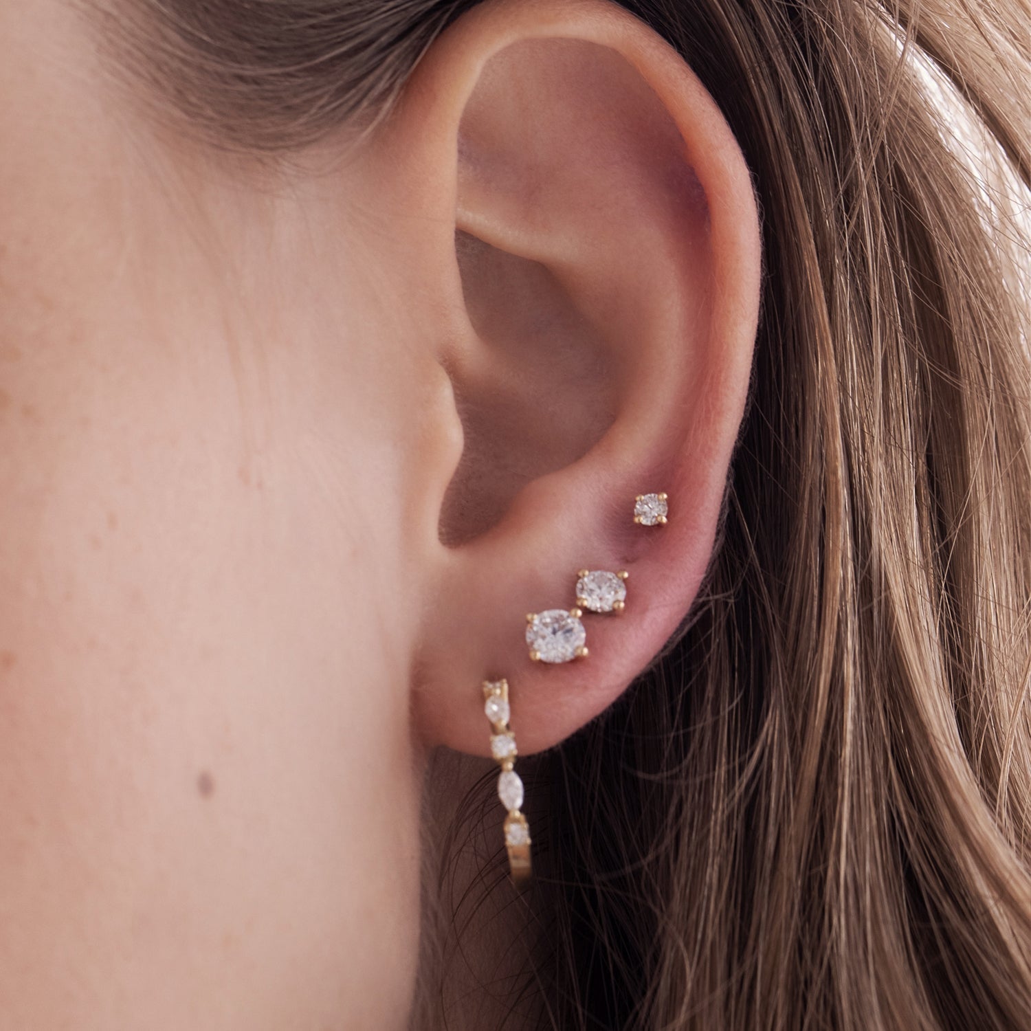 Solitaire earrings, classic tight diamond earrings studded with lab diamonds total weight 1 carat