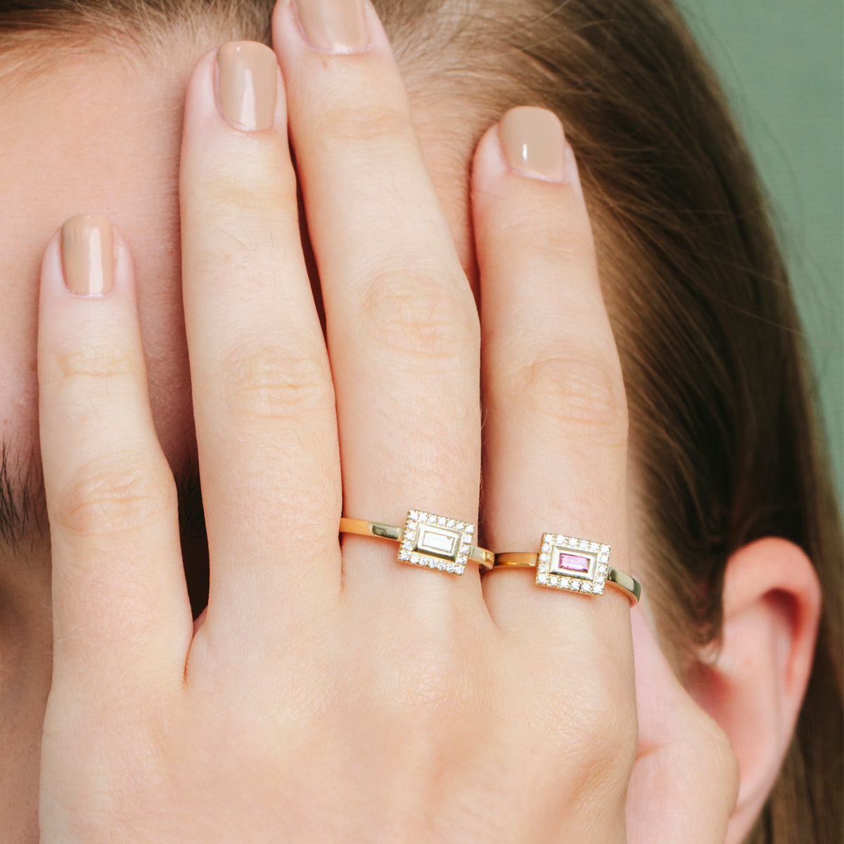 Baguette cut diamond studded gold ring