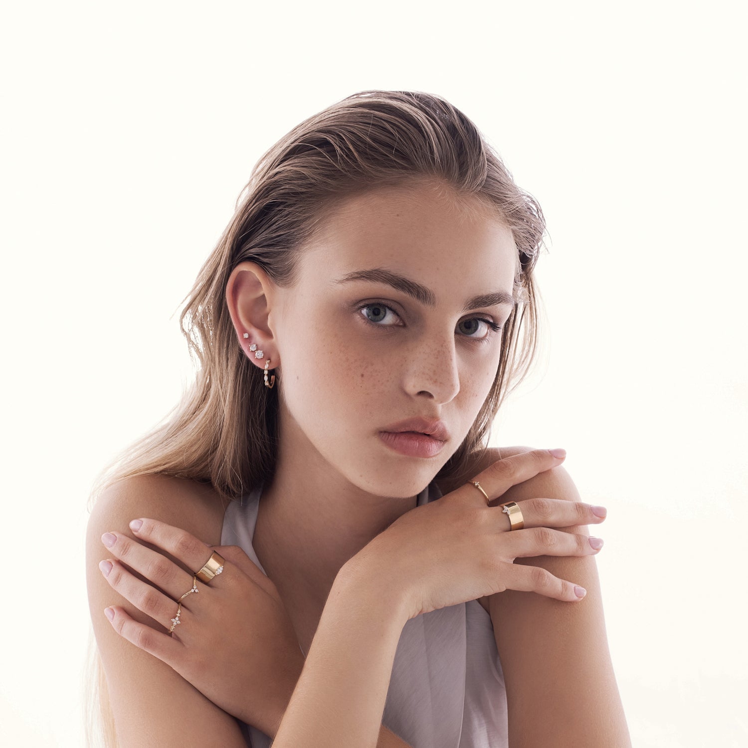 Solitaire earrings, classic tight diamond earrings studded with lab diamonds total weight 1 carat