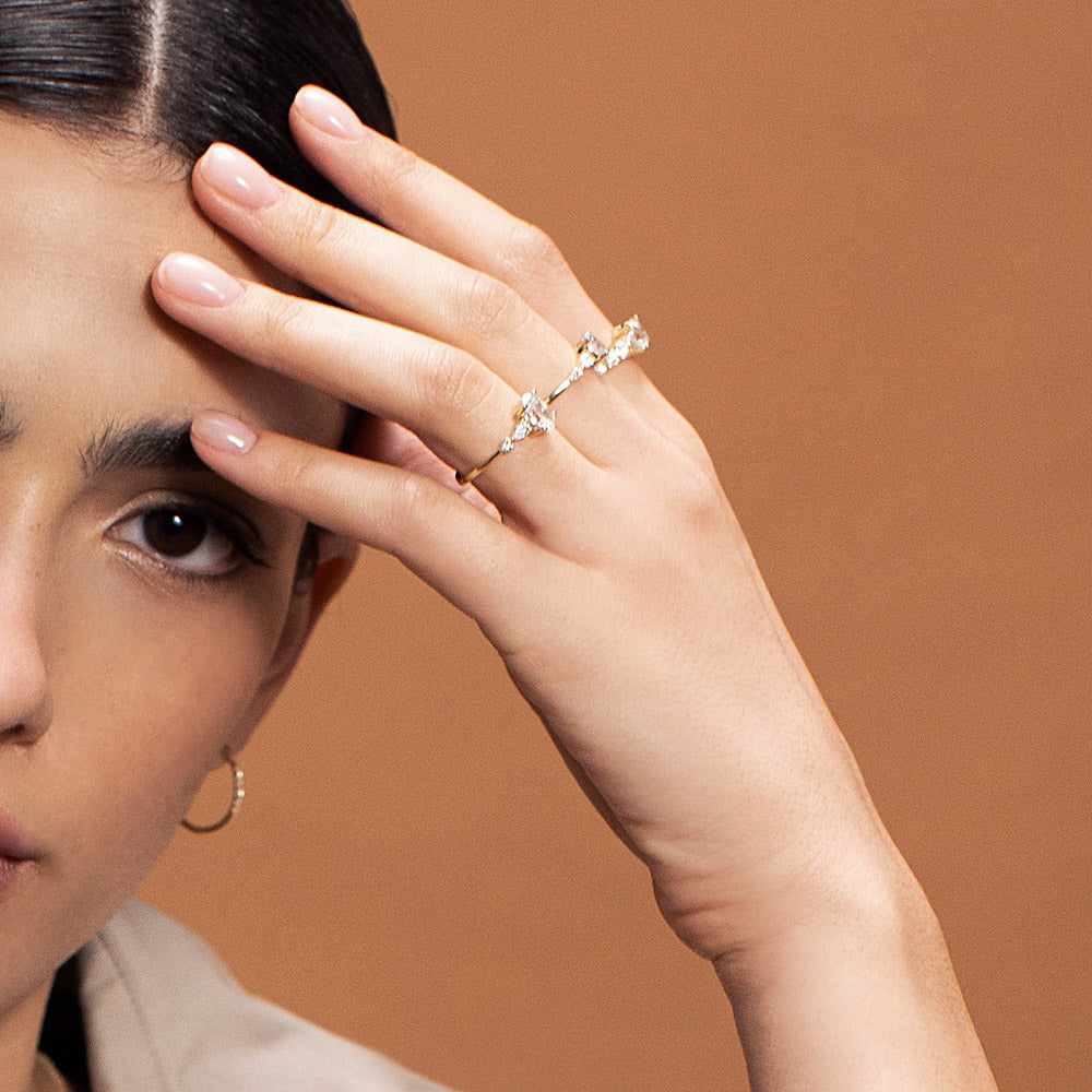 An impressive lab diamond ring with drop and marquise cuts