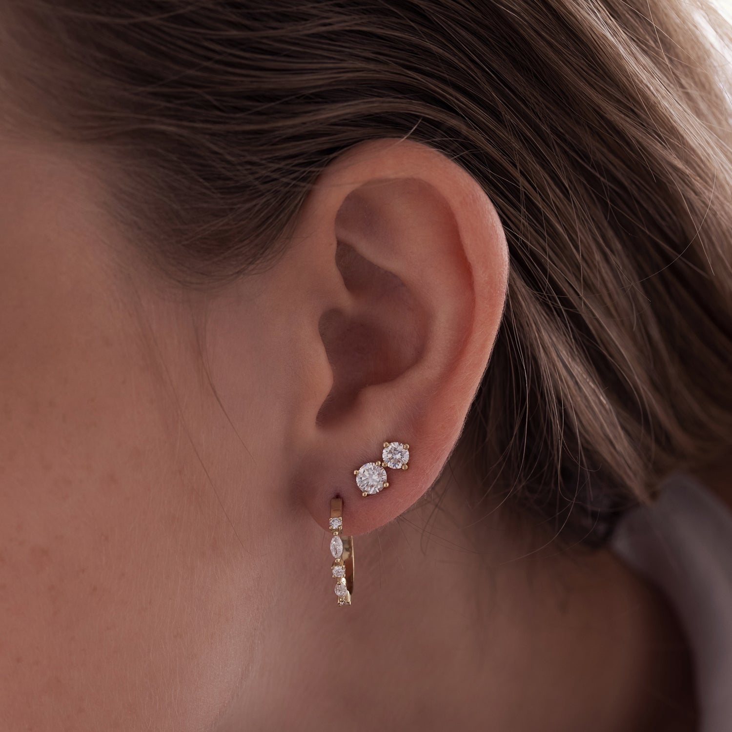 Solitaire earrings, classic tight diamond earrings studded with lab diamonds total weight 20 points