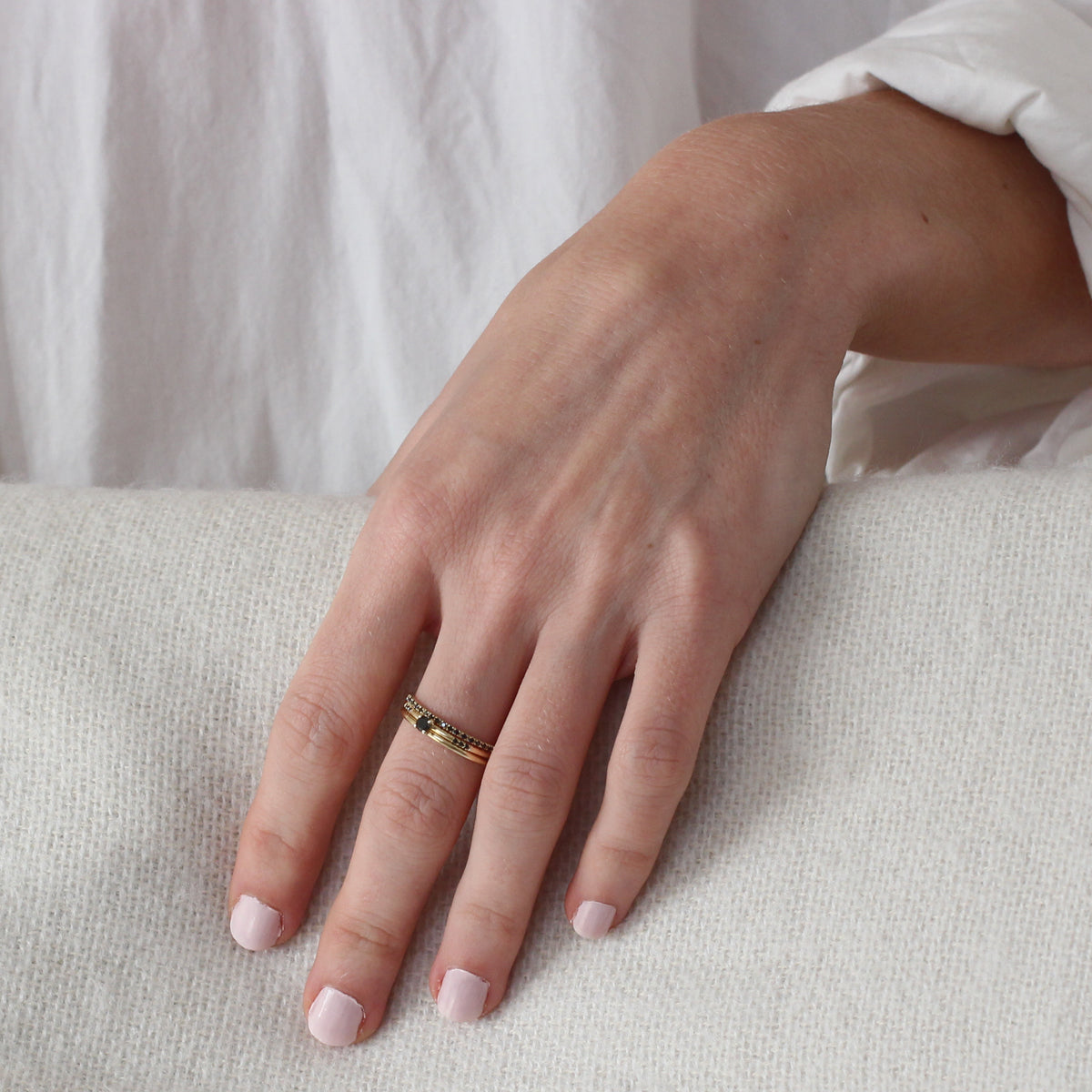 Delicate black diamond ring