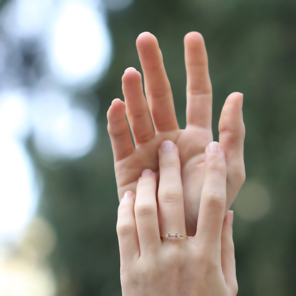Morganite gold ring and square cut diamonds