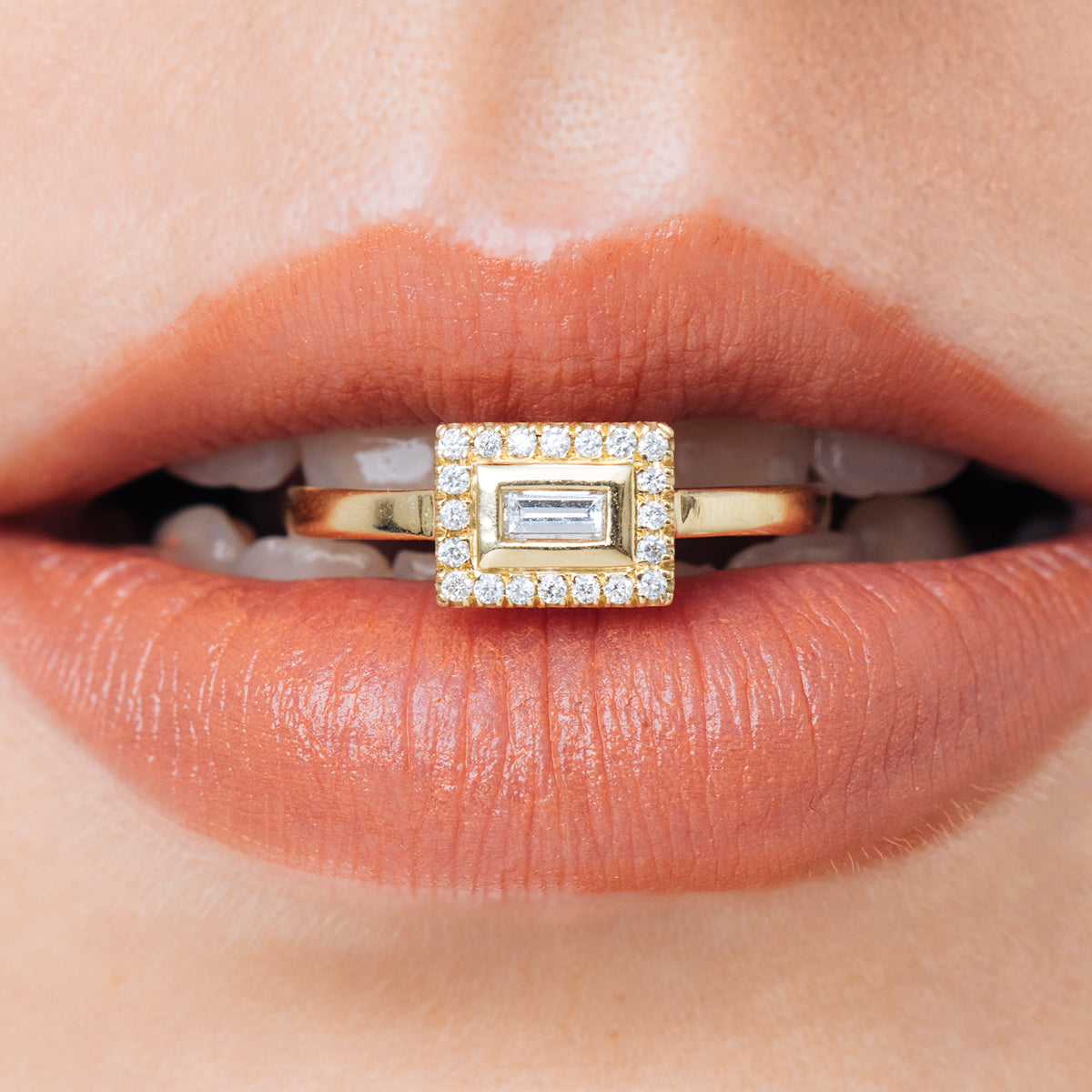 Baguette cut diamond studded gold ring