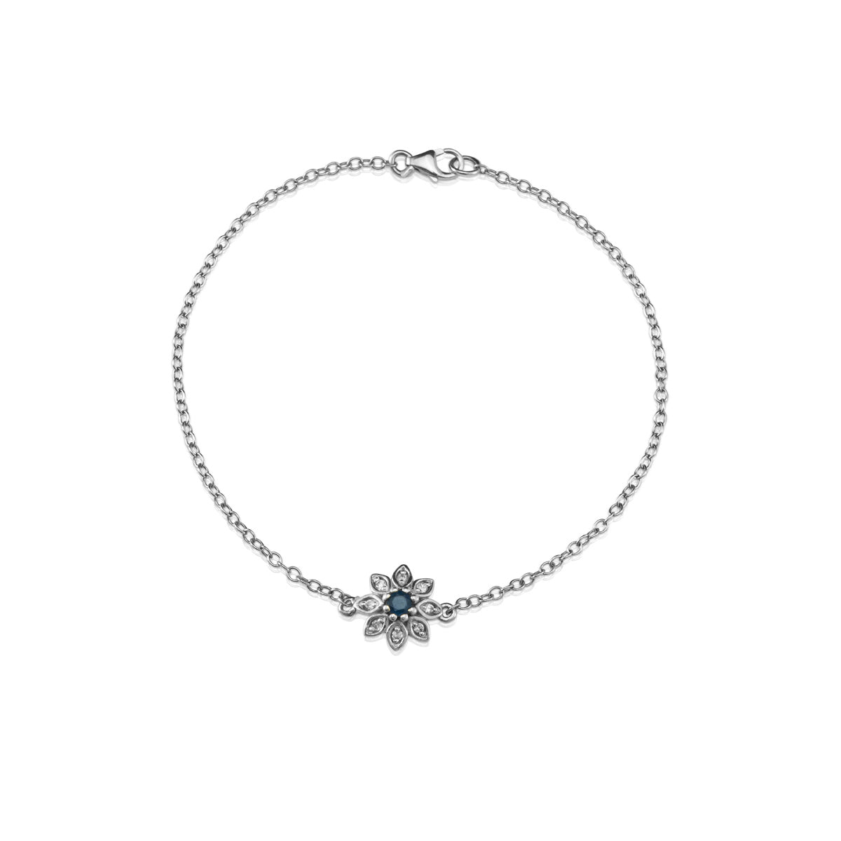 Gold bracelet with a flower studded with diamonds and sapphires