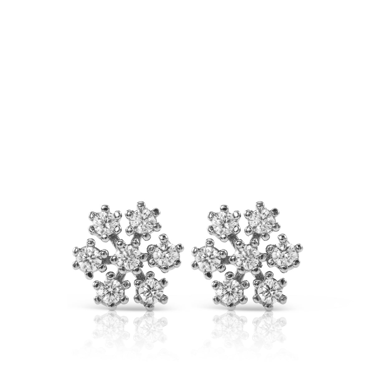 Studded diamond earrings inspired by a snowflake