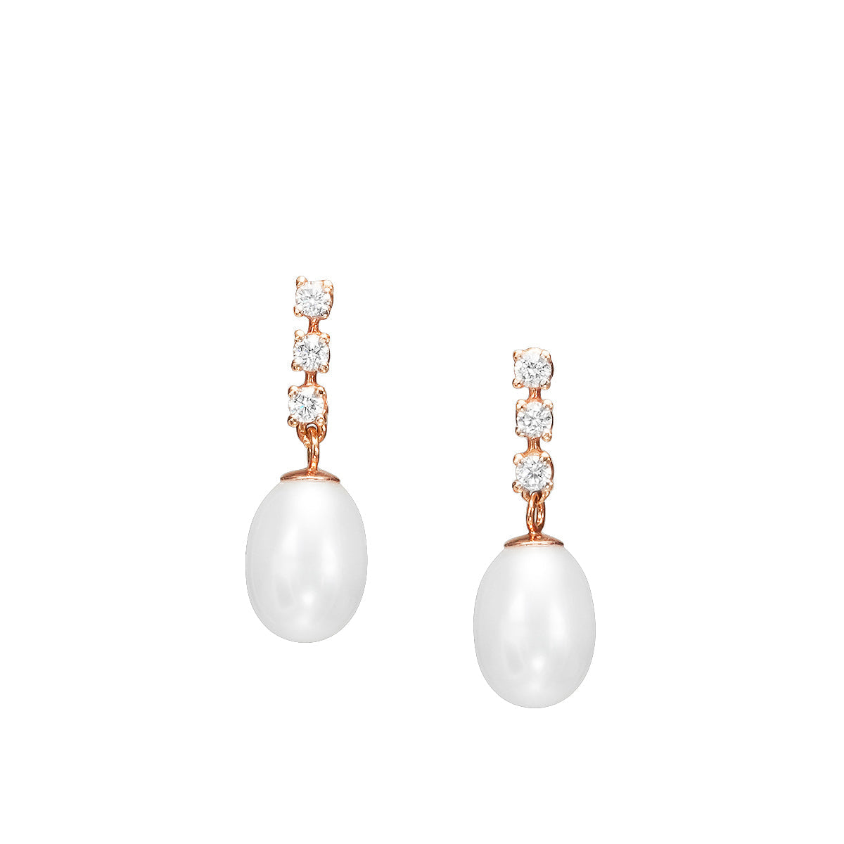 Diamond and pearl earrings hanging from gold