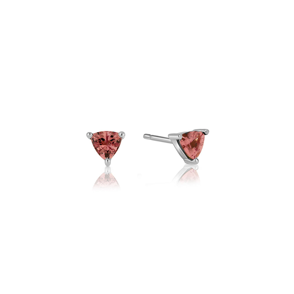 Gold studded gold earrings set with trillion-cut champagne garnet