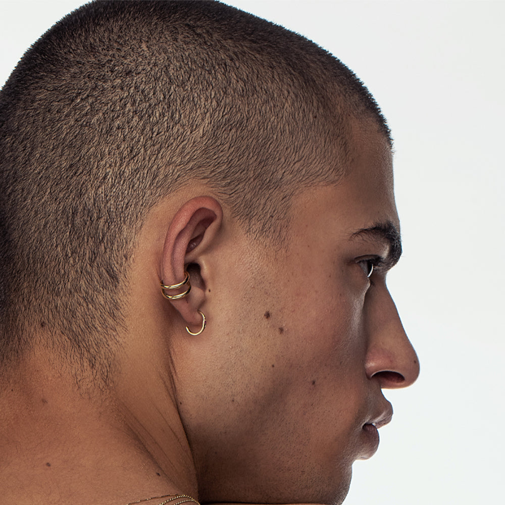 Double gold hoop earring, the helix without a hole