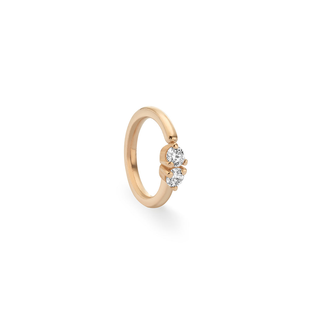 Gold helix hoop earring inlaid with 2 diamonds 6 points inlaid with teeth