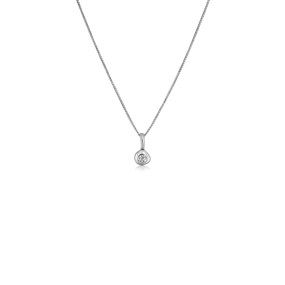 Gold necklace with a small lab diamond pendant, asymmetrical frame