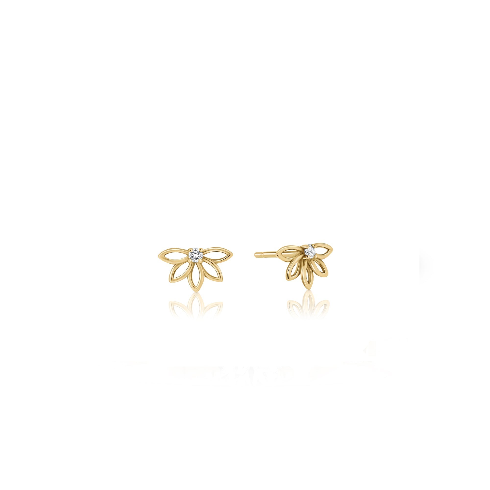 Delicate flower gold earrings set with laboratory diamonds