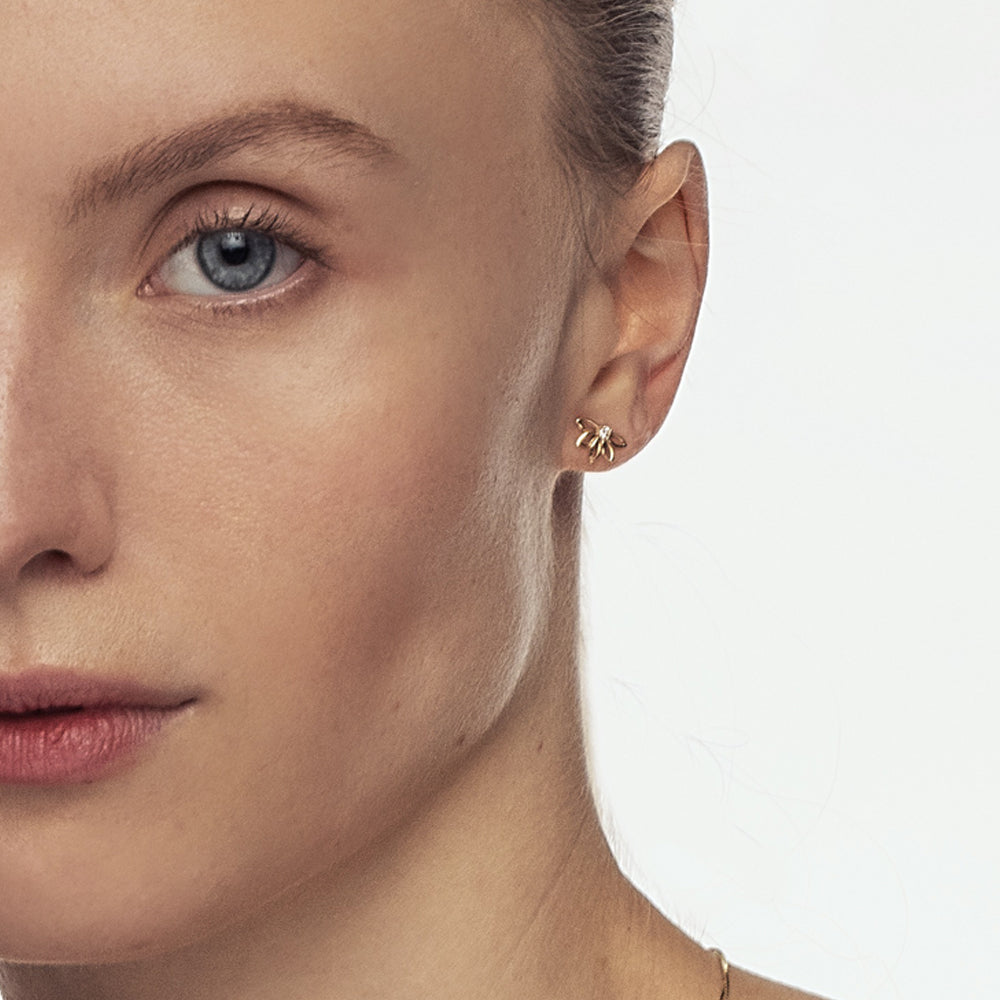 Delicate flower gold earrings set with laboratory diamonds