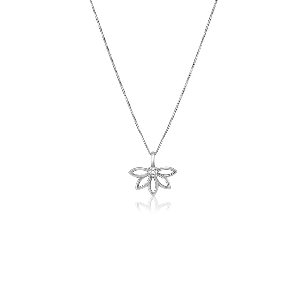 A delicate gold flower necklace set with a laboratory diamond