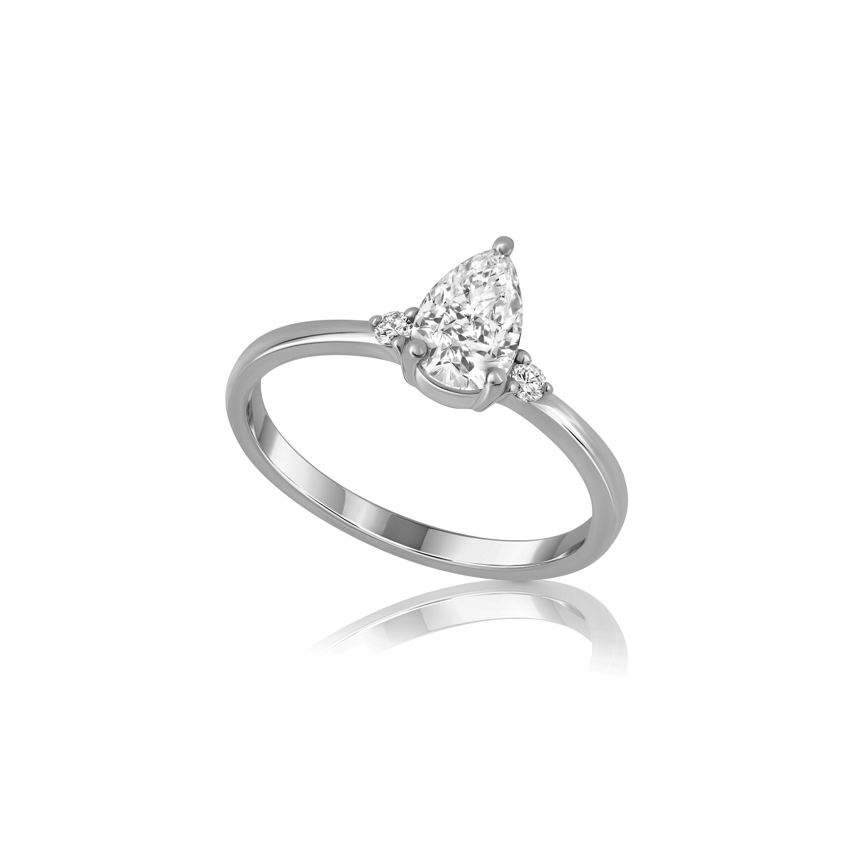 Engagement ring set with a lab diamond in a drop cut