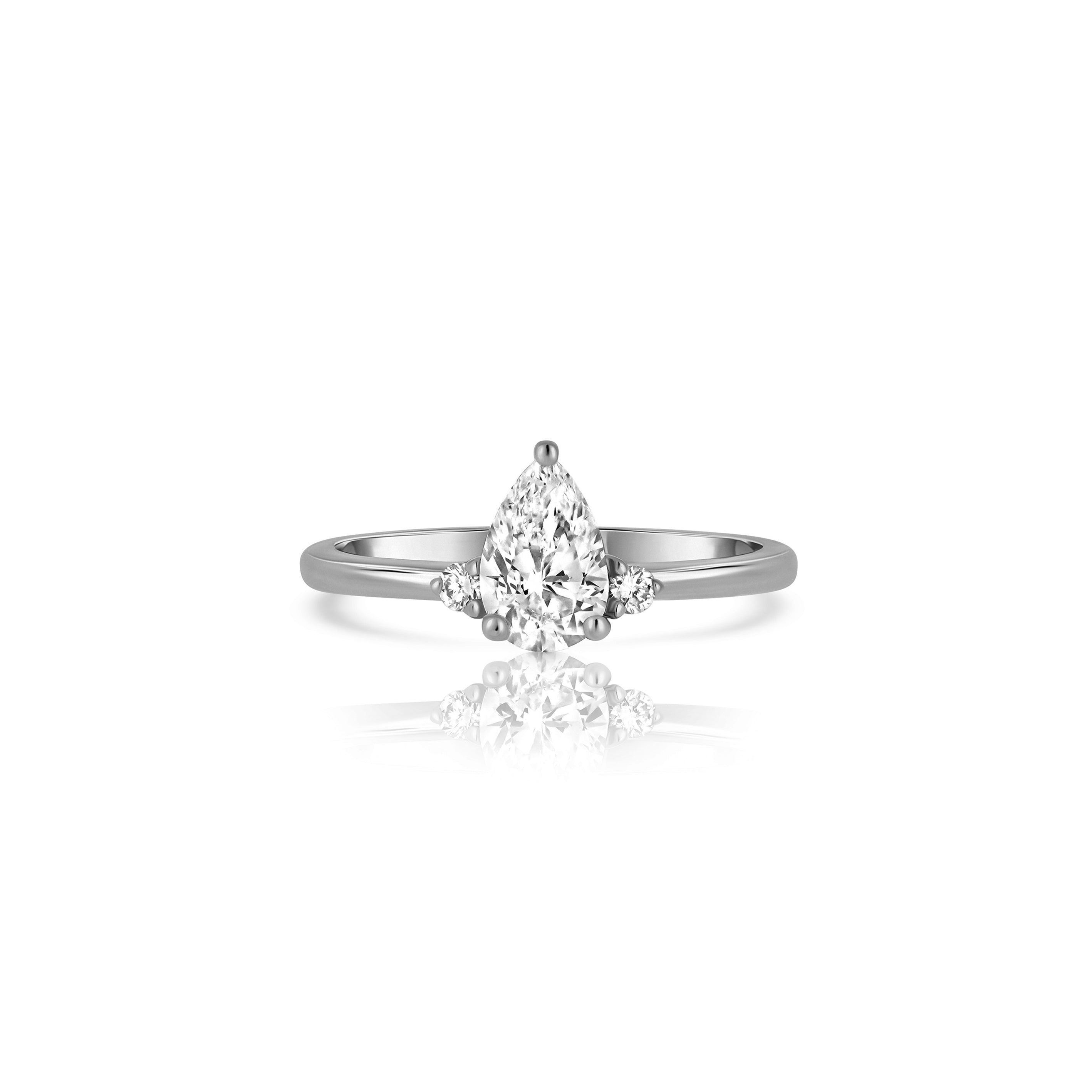 Engagement ring set with a lab diamond in a drop cut