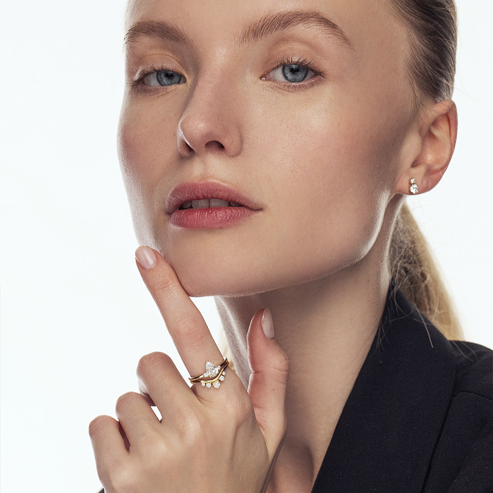 Engagement ring set with a lab diamond in a drop cut