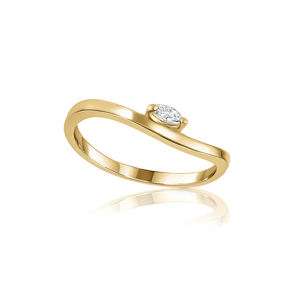 Fine wave gold ring, set with a marquise-cut laboratory diamond