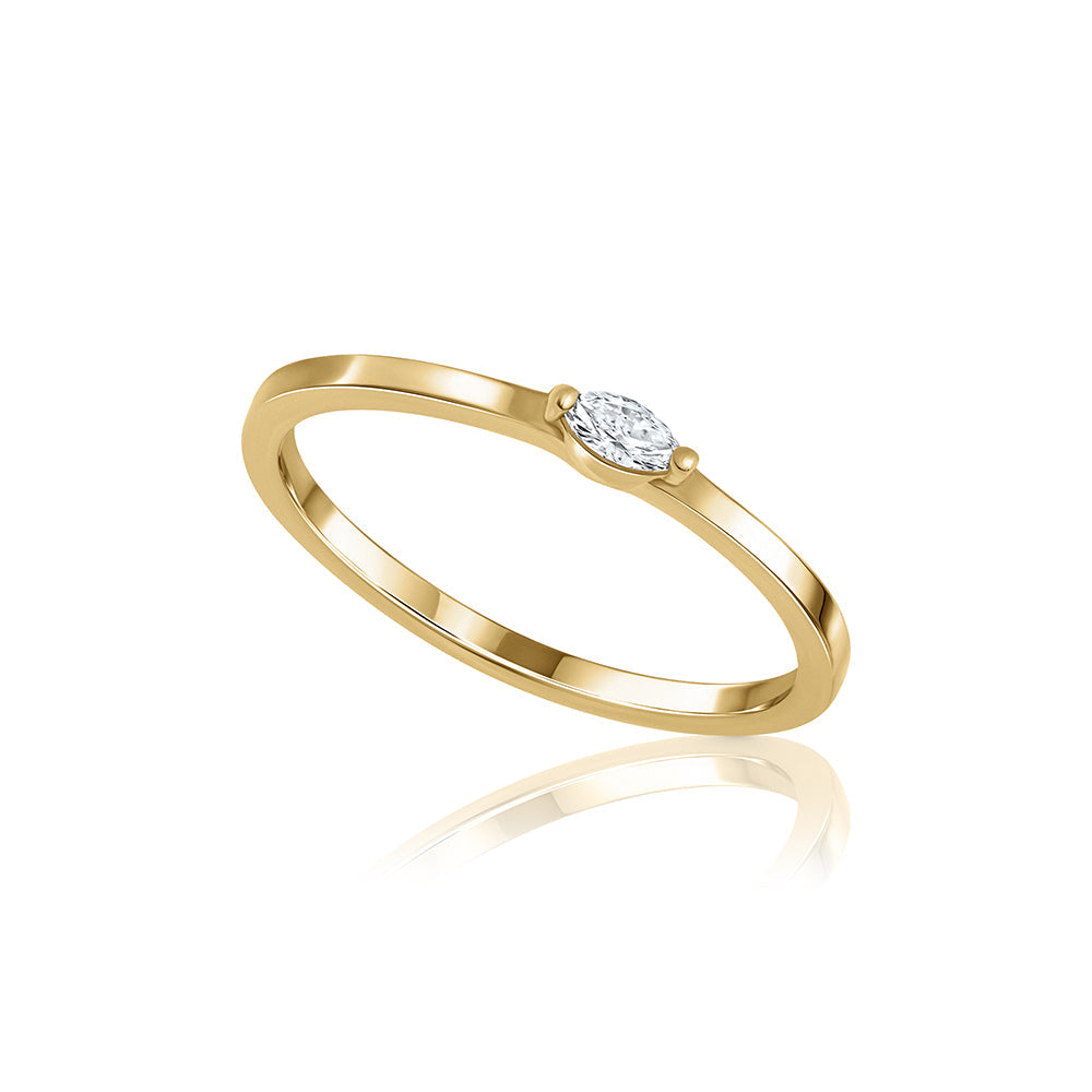 Fine gold ring set with a small marquise-cut lab diamond