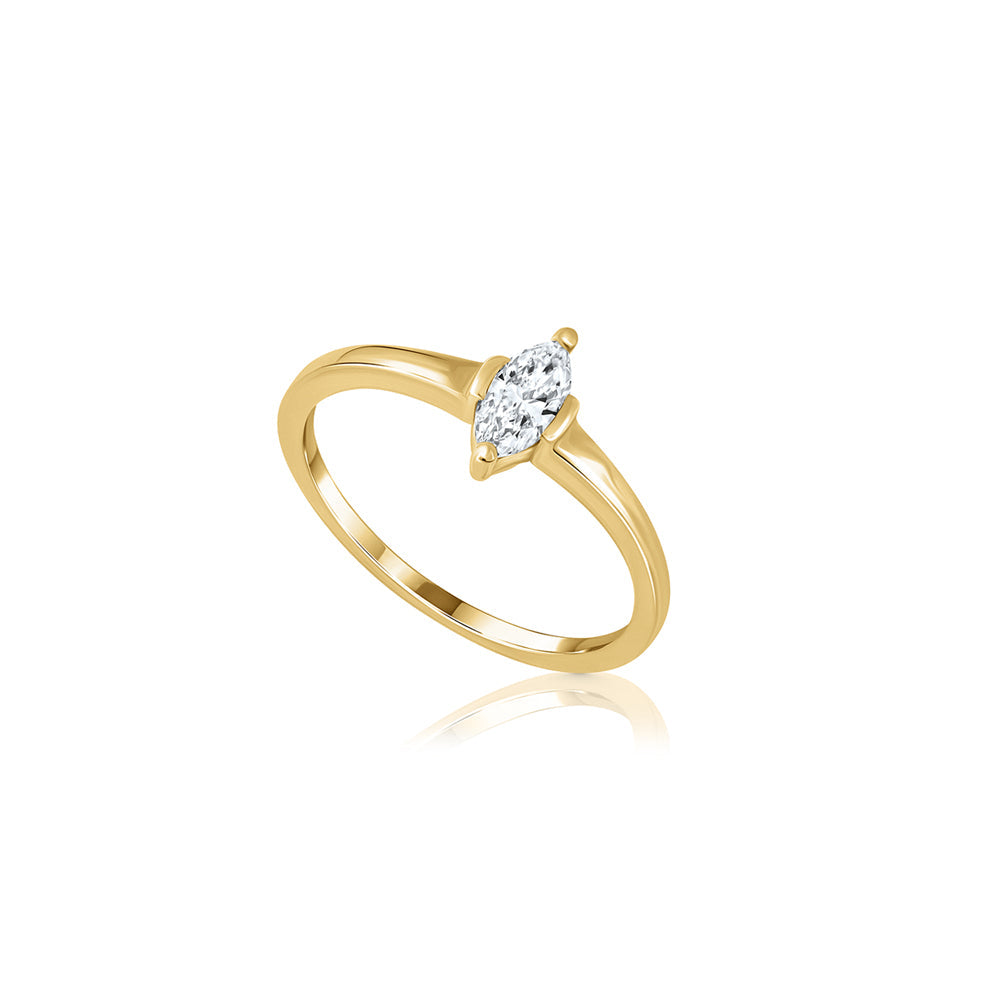 A special engagement ring set with a laboratory diamond in a vertical marquise cut