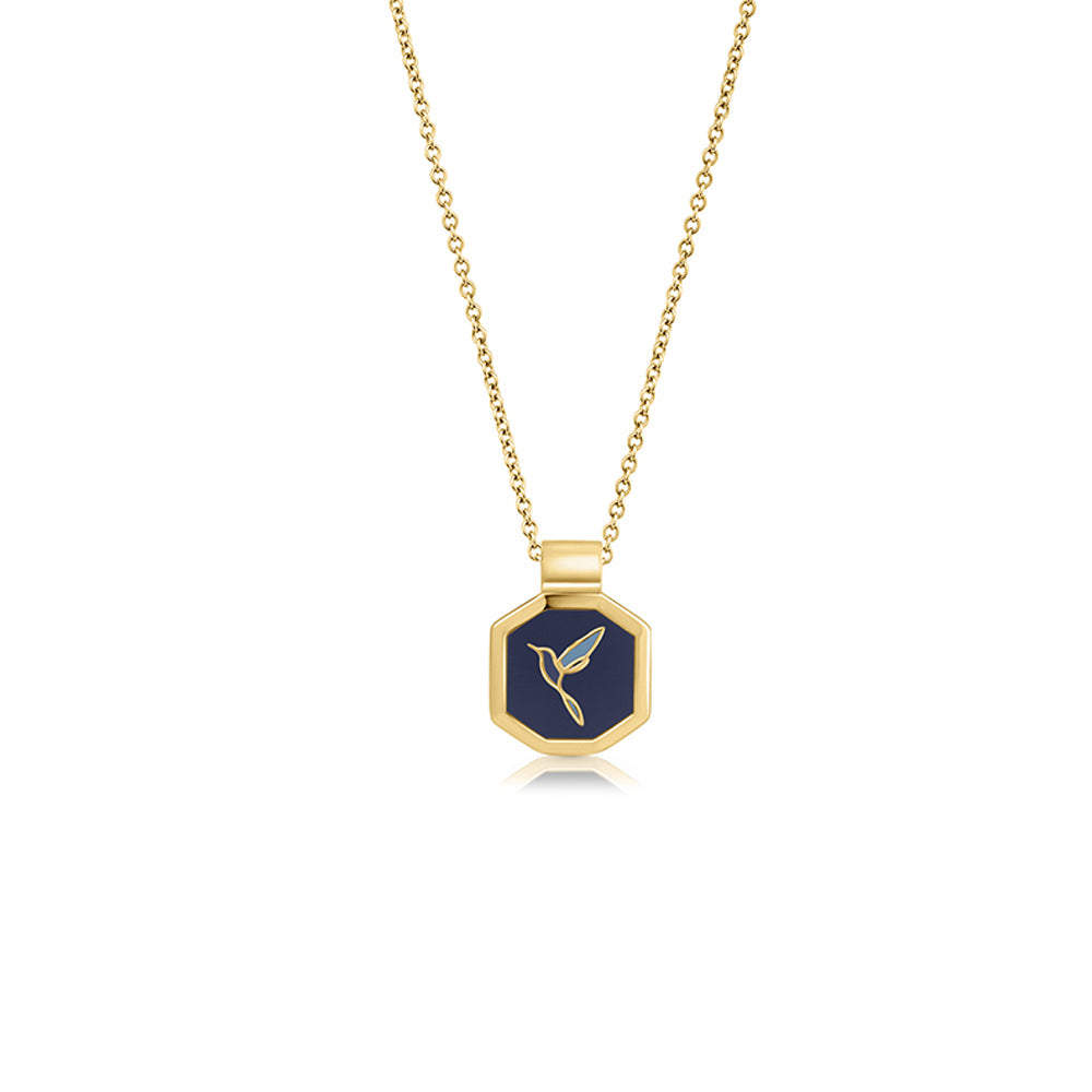 A special gold necklace for men with a bird and enamel combination