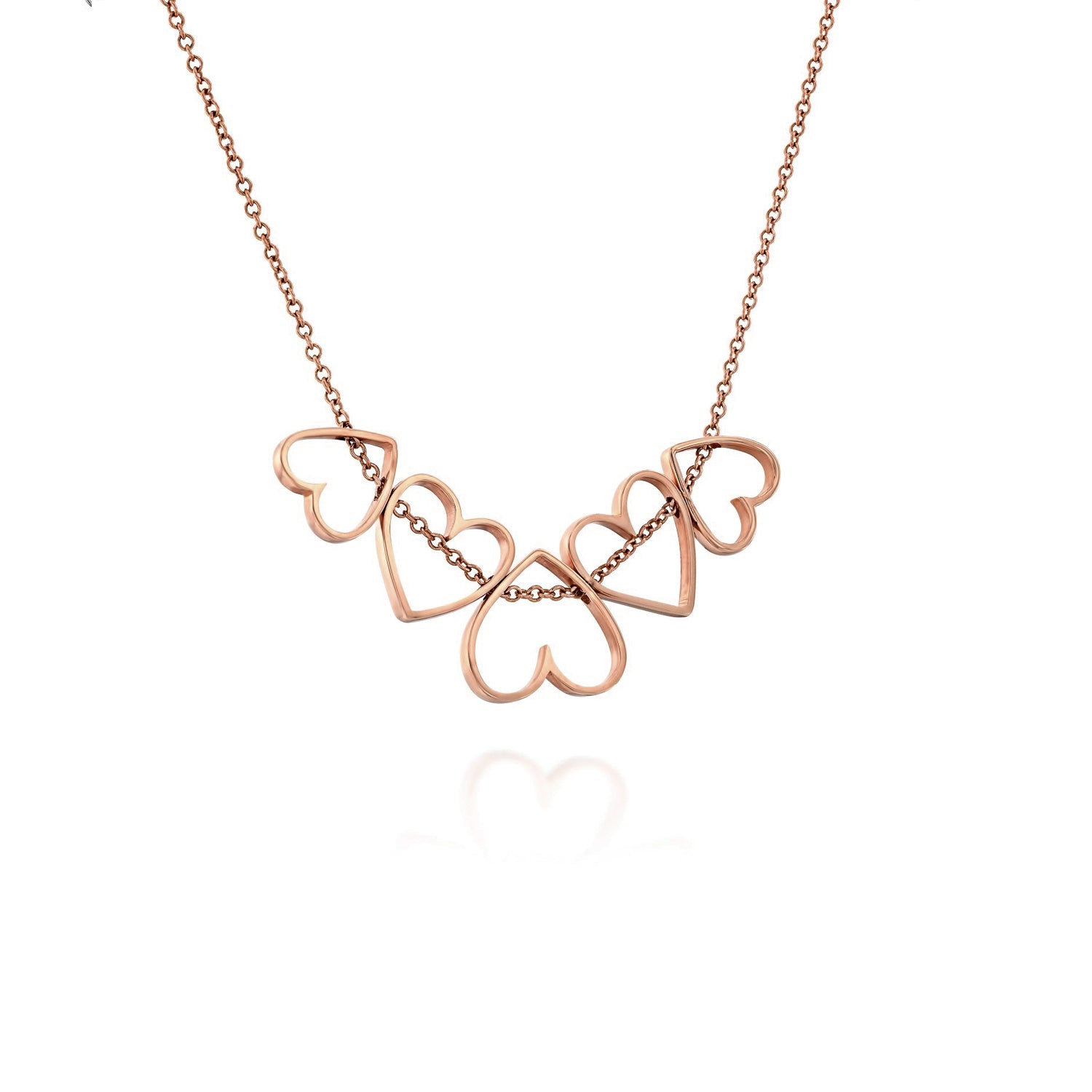 A chain of gold hearts in varying sizes that move