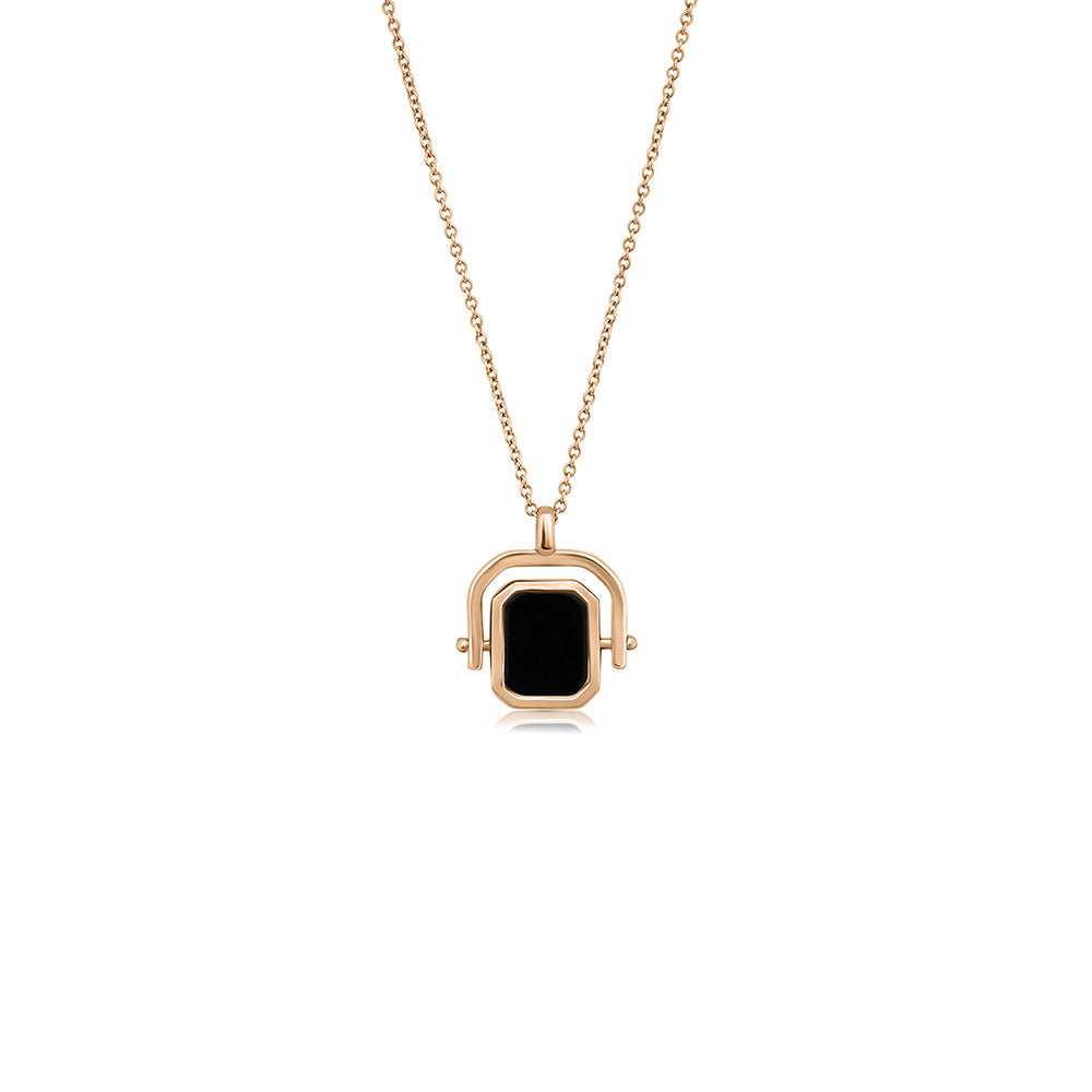 Gold necklace for men, special necklace with onyx on one side and engraving on the other
