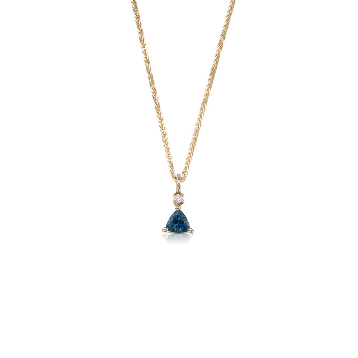 Gold necklace with sapphire and diamond studded pendant