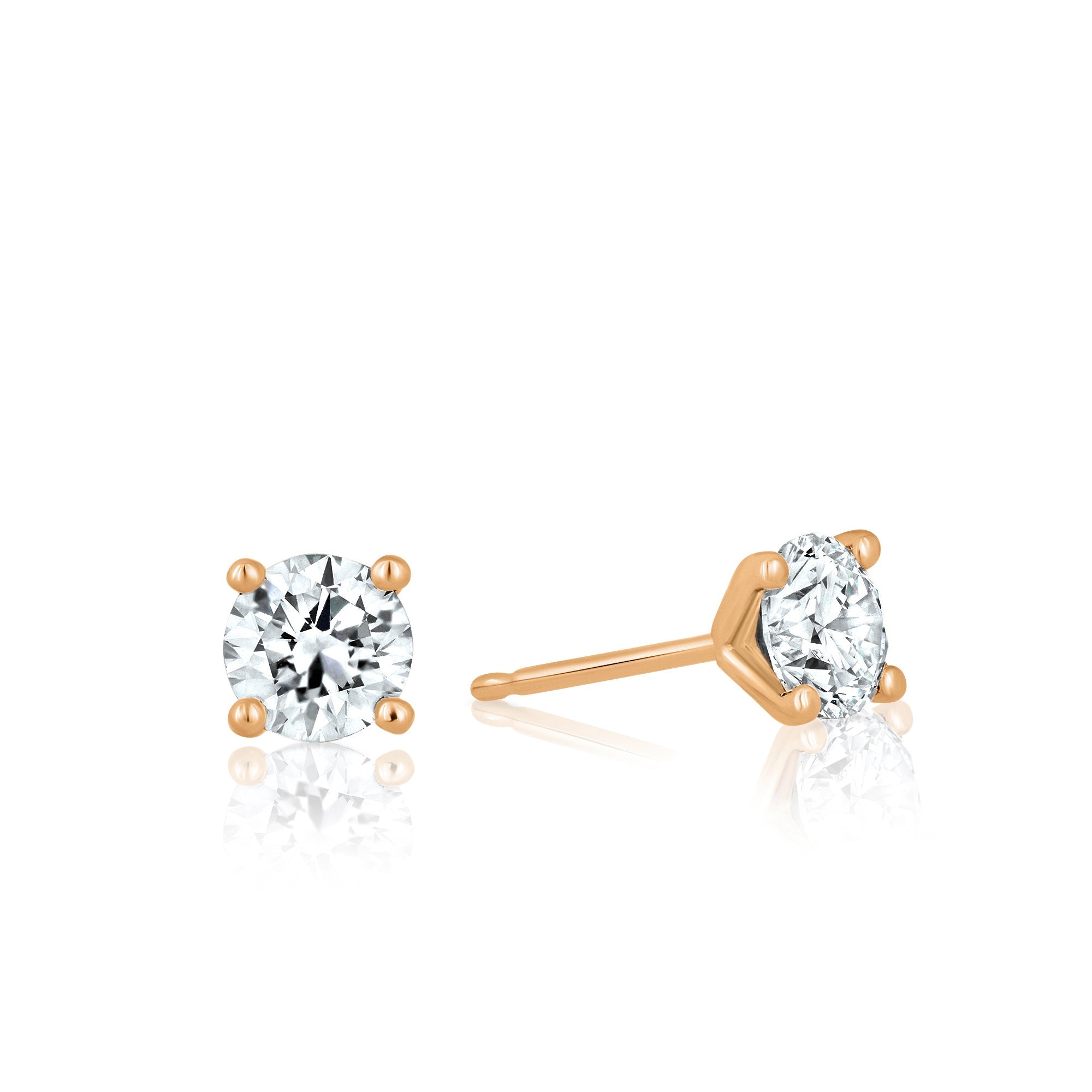 Solitaire earrings, classic tight diamond earrings studded with lab diamonds total weight 1 carat