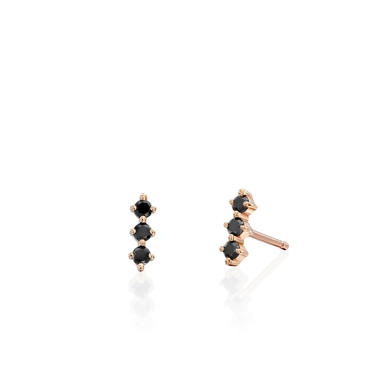 Tight gold earrings set with 3 black diamonds