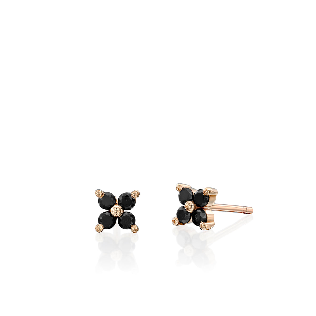Tight gold earrings studded with 4 black diamonds