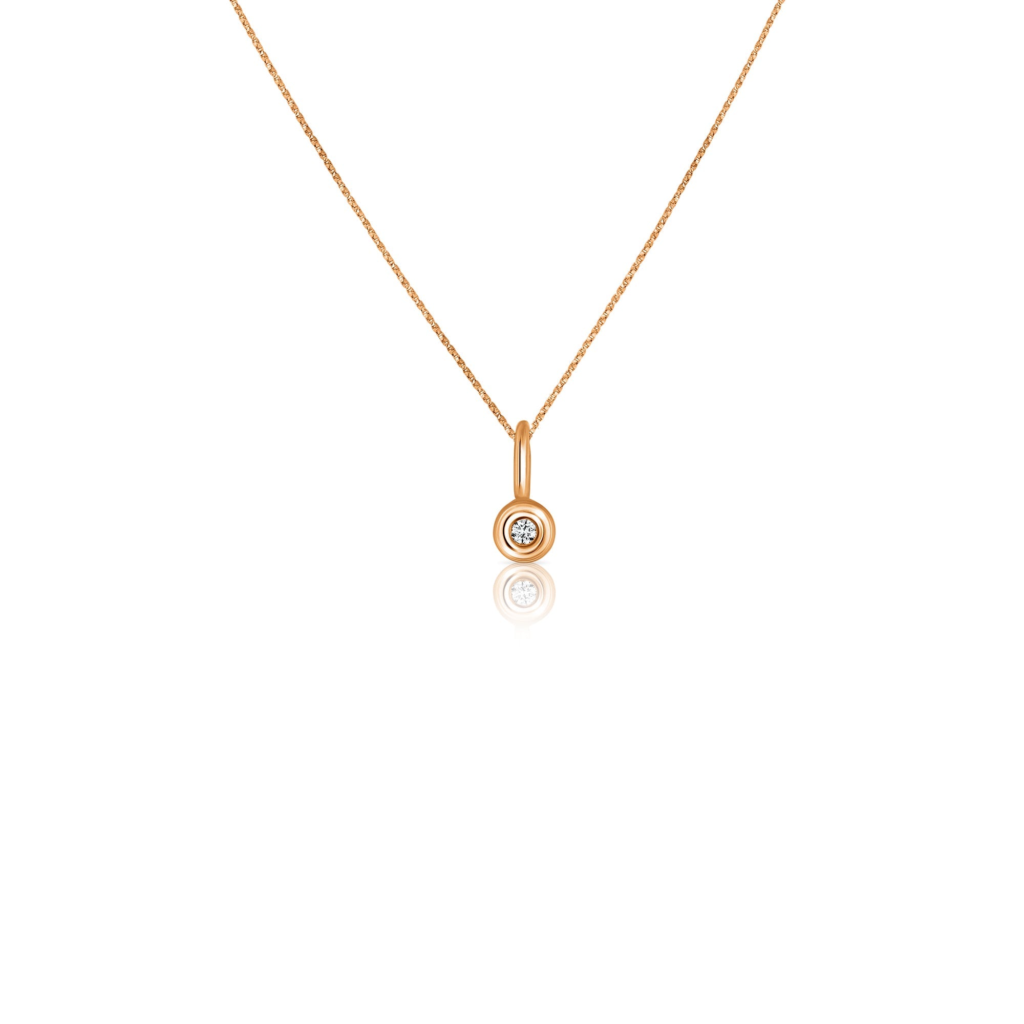 Small diamond pendant necklace, 3 points in a round frame